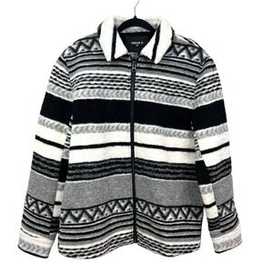 Forever 21 Jacket Coat Wool Blend Full Zip Lined SIde Pockets Geo Print Men Sz M